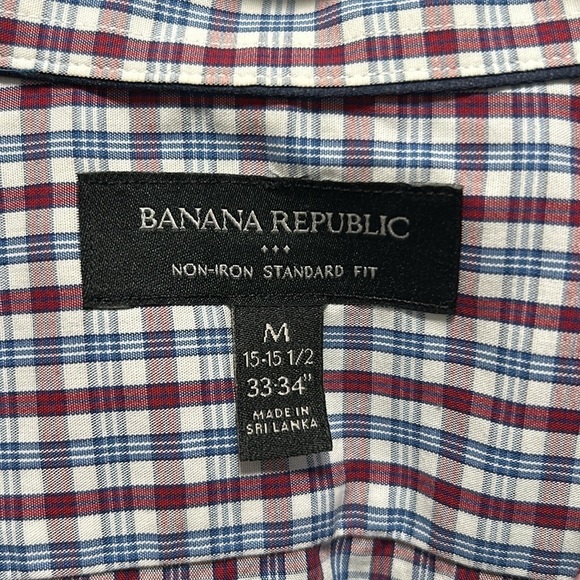 Banana Republic Non-Iron Standard Fit Red and Blue Plaid Long Sleeve Button-Up M - Picture 6 of 6